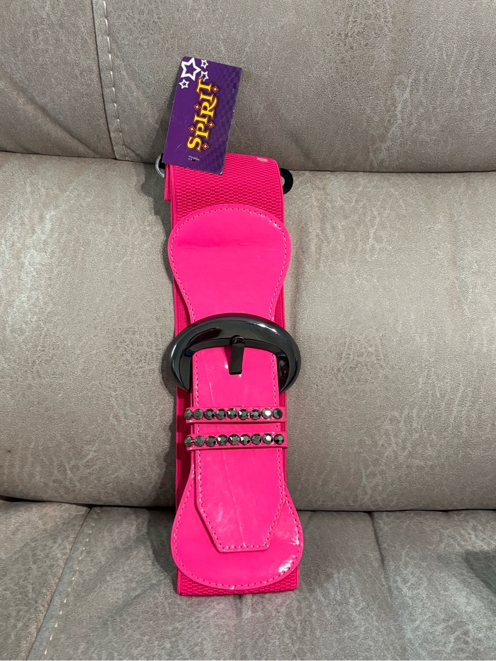 NWT: Spirit Hot Pink Elastic Belt with Black Buckle and Rhinestones